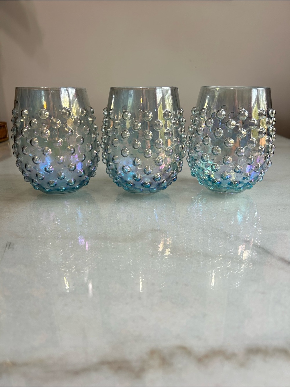 Cupcakes and Cashmere Blue Iridescent Hobnail Highball Glasses Set of 3